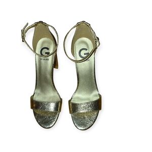 Guess Metallic Gold Ankle-Strap Heeled Sandals NWOT